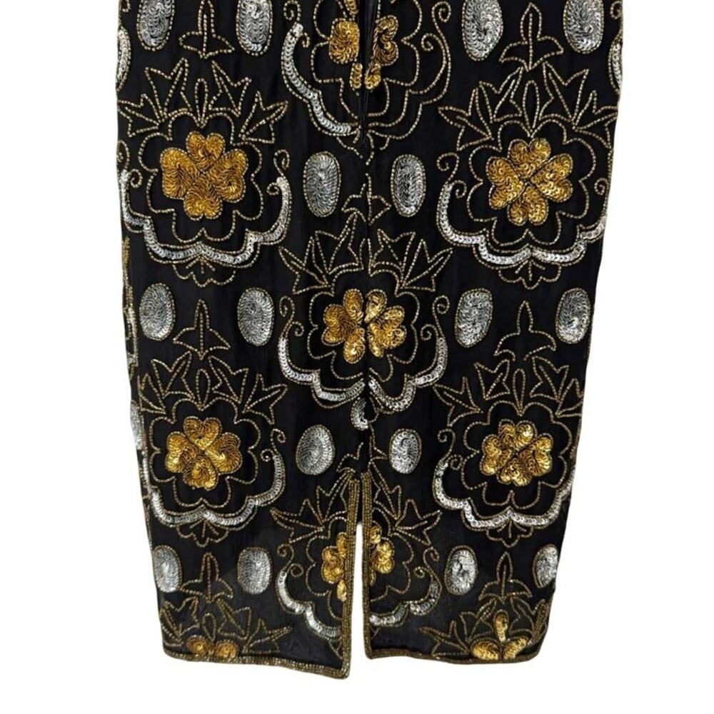 Adrianna Papell Evening Vintage Gold Silver Beaded Knee Length Formal Dress 12 - Picture 13 of 16